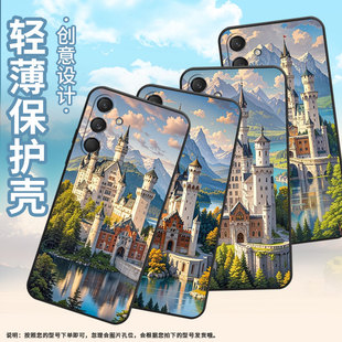 适用三星M30手机壳M30s/M33全包边SM-M346B保护套湖泊的城堡SamsungM55个性M52潮流SM-M546B防摔M60s软壳