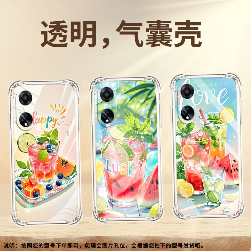 适用OPPOF9Pro气囊手机壳高级感OPPOF19Pro+四角防摔0pp0FindX8手机壳OPPOF19S商务夏天冰饮时尚保护套