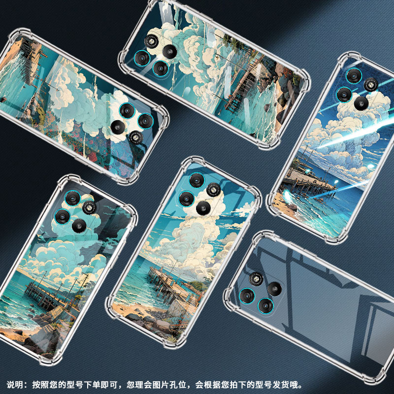 适用MOTOG86气囊壳海边礁石MOTOG86Power四角防摔摩托罗拉G100国内手机壳MotorolaG100Pro商务潮流保护套