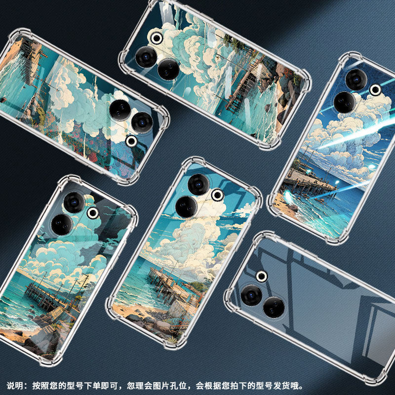 适用传音TecnoCamon20Premier气囊手机壳Camon20Pro手机壳TecnoCamon20四角防摔CK6个性蓝天大海保护套