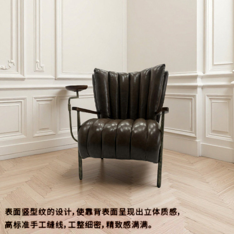 设计师款意式复古油腊皮休闲椅客厅阳台老虎椅卧室单人沙发雪茄椅