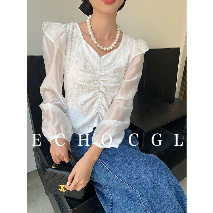 ECHO CGL2022春夏新款时尚洋气V领拼接蕾丝衫设计感长袖高级上衣在类目 女装/女士精品, 衬衫中 - 来自Buy2taobao.com提供专业的淘宝代购服务