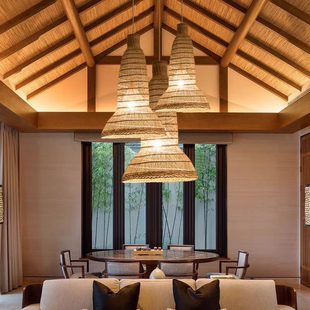 竹艺竹编吊灯中式餐厅饭店民宿灯具茶室店铺商用灯罩阳台日式灯笼