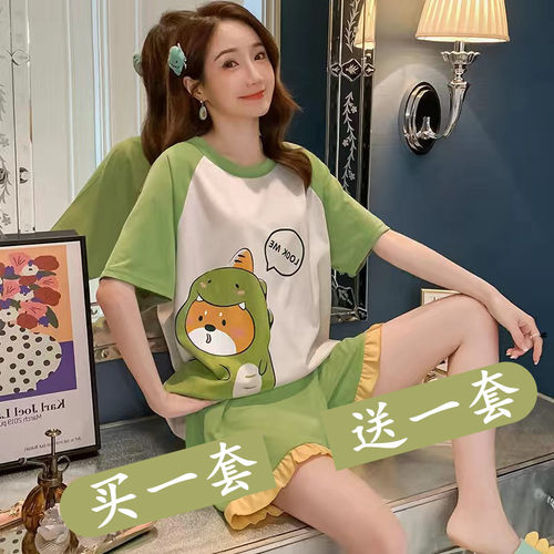 女士棉质卡通睡衣套装买一送一