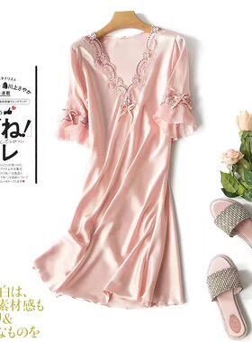 淘兰美冰丝夏季性感V领睡裙