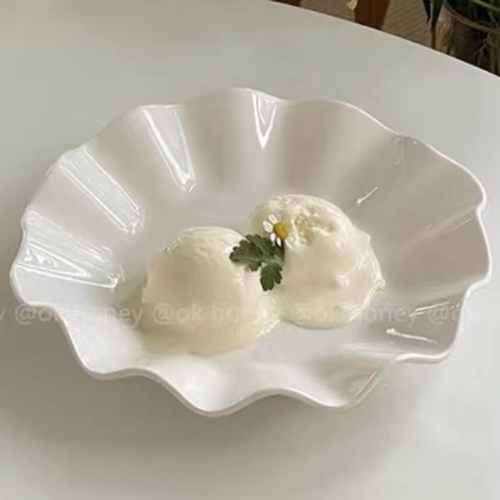 陶瓷荷叶 盘子 汤盘菜盘异形创意家用水果盘餐具不规则 纯白网红