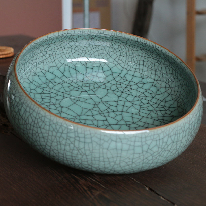 龙泉青瓷特大号茶洗家用陶瓷仿古日式笔洗茶道功夫茶具配件礼盒装