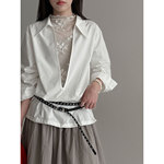 鹿西 设计感大v领宽松休闲长袖衬衫女早春新款叠穿法式上衣3766