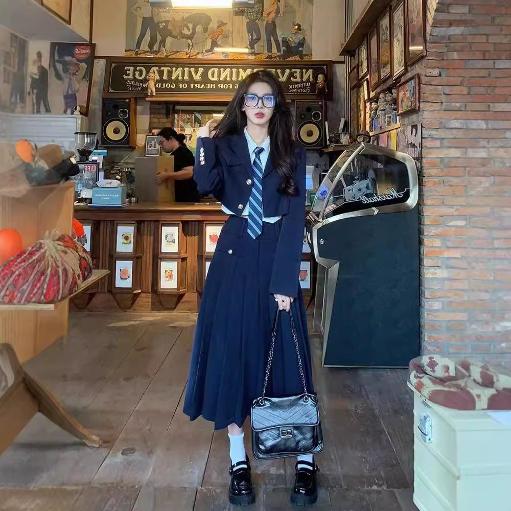 奶乖系学妹JK制服西装套装裙女秋冬新款韩系校园学院风通勤三件套