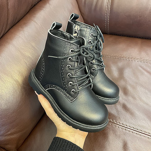 清仓不退换女童马丁靴皮靴男童真皮短靴儿童英伦风靴保暖加绒童靴