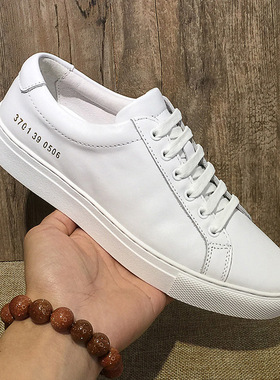 透气鞋子男真皮系带common小白鞋男韩版白色板鞋平底休闲办公皮鞋