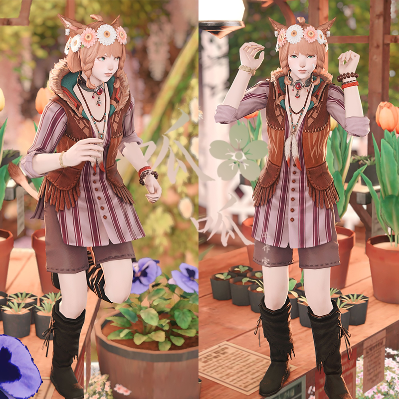 [평화복] FF14 패션 5.5 평화수트 FF14 의류 청바지 플레어팬츠 평화취미