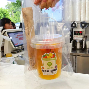 网红手提奶茶桶打包袋霸王杯1000ml奶茶袋子水果茶桶外卖塑料袋