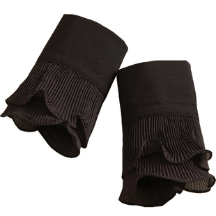 新款毛衣装饰假袖子女蕾丝荷叶边假袖口花边喇叭纱袖假衬衫袖黑色