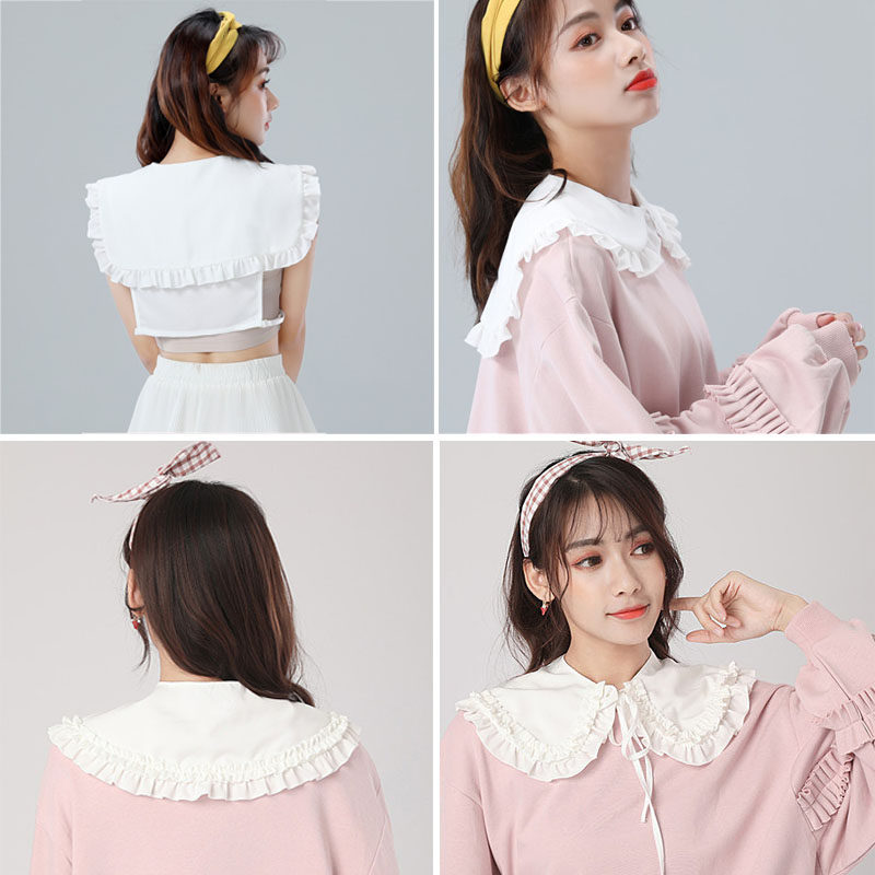 森系复古披肩假领子女百搭荷叶边娃娃领甜美可爱大翻领蝴蝶结系带