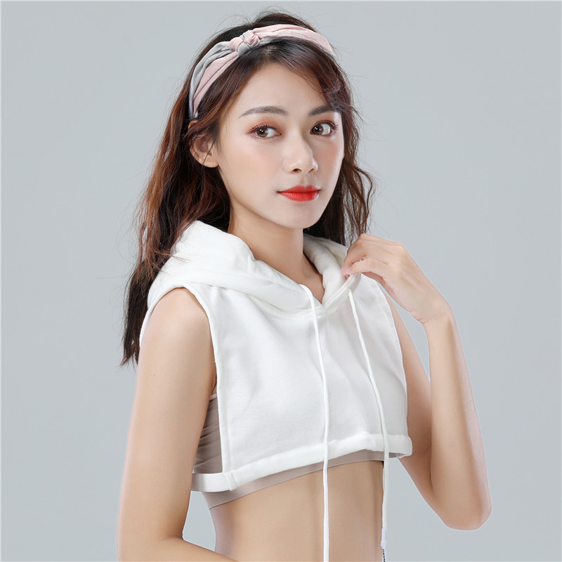 여성을위한 가짜 칼라 스웨터 2020 가을 겨울 가짜 칼라 후드와 후드 가짜 칼라 순수 코튼 화이트 스웨트 [모자 만 포함]