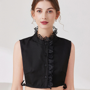 波点雪纺衬衫假领子仙仙立领褶皱木耳边装饰领内搭毛衣卫衣假衣领