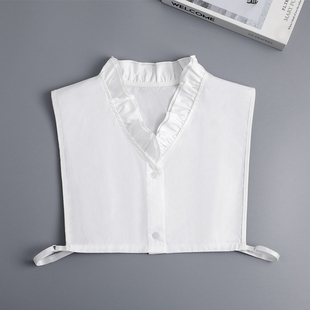 棉V领双层荷叶边假领子女柔美内搭毛衣百搭衬衫v领花边立领装饰领