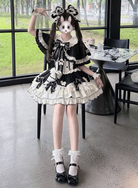 黑色奶油可爱甜美斗篷lolita裙