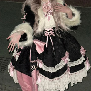 可爱甜美少女感毛绒绒lolita裙外套连衣裙洛丽塔冬季套装日常洋装