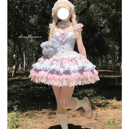 蓝粉色芭蕾风doll感Lolita裙优雅