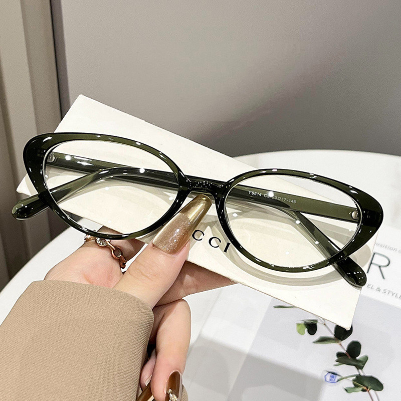 时尚复古椭圆小框近视眼镜男女通用TR90超轻防蓝光文艺简约绿色框