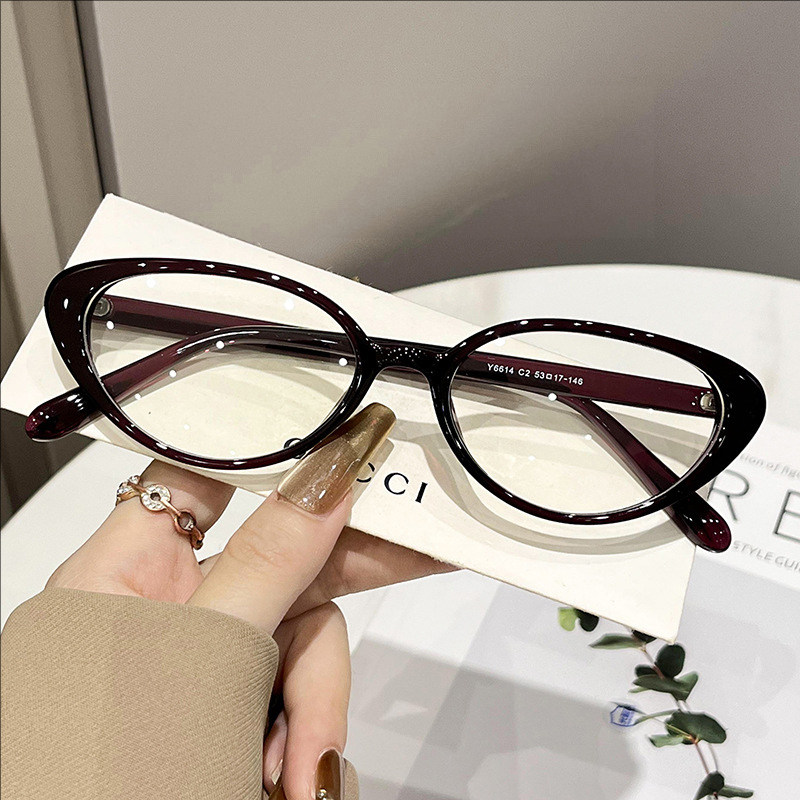 时尚复古椭圆小框近视眼镜男女通用TR90超轻防蓝光文艺简约酒红框