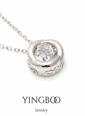 YINGBOO S925银日常百搭极简圆形大钻跳动的心锆石纯银项链吊坠女