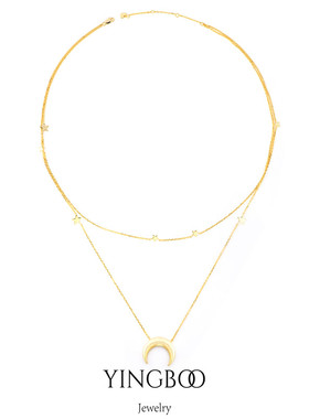 YINGBOO S925银 法式轻奢双层重工星星月月叠戴毛衣链项链女