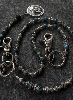 绿松石黑银裤链手工拼接裤链原创手作小众穿搭配饰包包挂件高级感