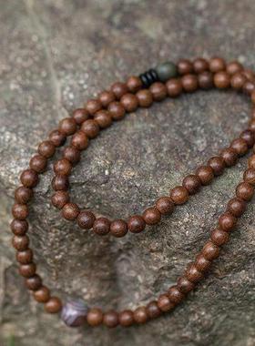 天然金丝檀木质小清新佛珠手串文艺情侣男女复古手珠玛瑙多圈手链