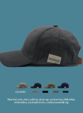 韩国贴布棒球帽子女情侣百搭夏季遮阳帽复古软顶鸭舌帽男防晒薄款