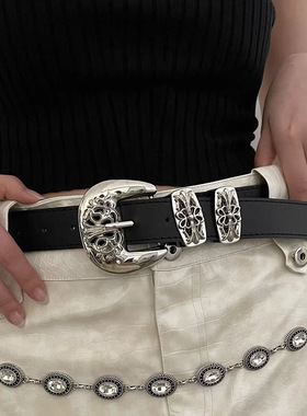 朋克摇滚雕刻明星同款腰带新潮ins风美式复古女士配裤子百搭皮带