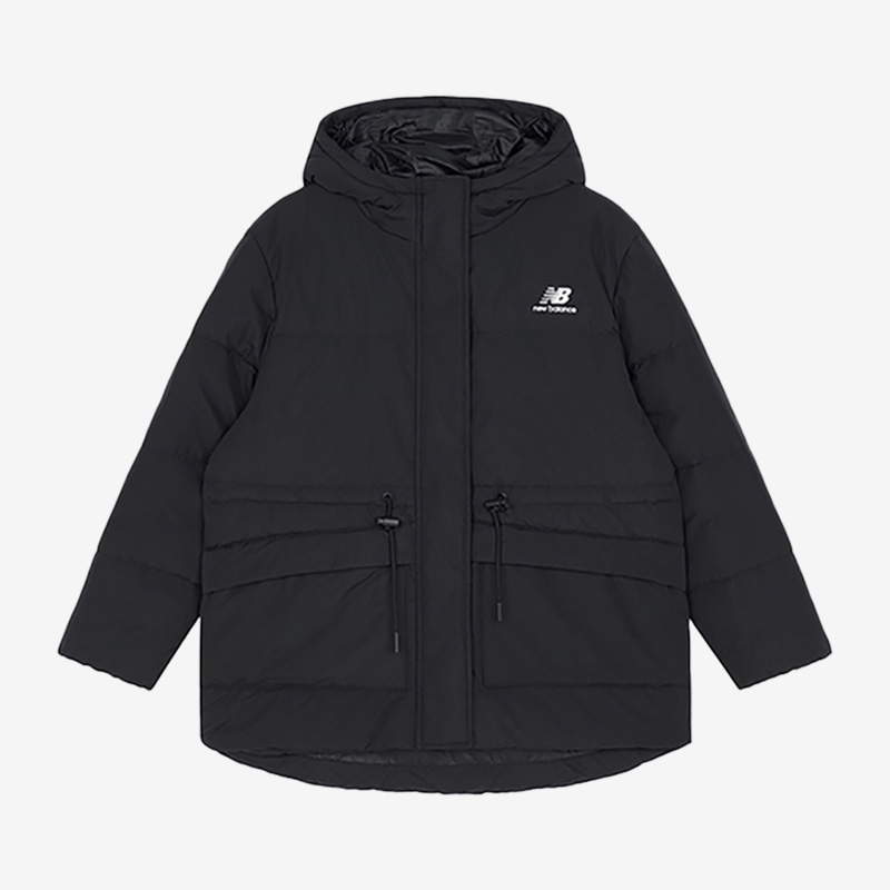 New Balance/NB女子新款收腰字母纯色连帽中长款羽绒服AWJ13341