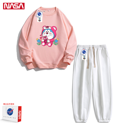 NASA叮当猫草莓熊圆领卫衣套装男春秋季新款情侣帅气搭配休闲一套