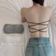 美背无肩带抹胸内衣防走光露背内搭打底交叉小胸带胸垫无钢圈裹胸