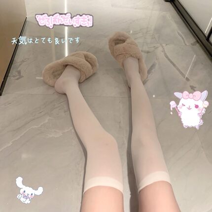 白色纯欲丝袜女性感过膝情调蕾丝薄款防勾丝半截大腿袜高筒长筒袜