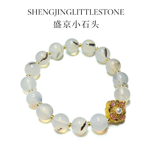 【盛京小石头】水墨玉髓圆珠手串 新中式珐琅彩配饰 温柔国风手链