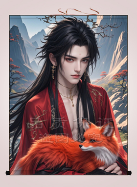 赤狐九尾狐挂画胡家仙红狐真身卷轴画仙家堂口供奉女狐娘娘装饰画