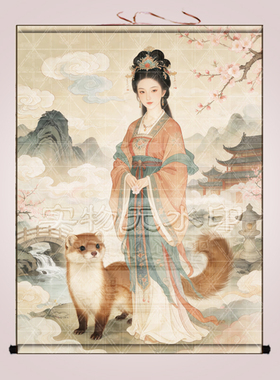 东北五大仙家黄鼠狼真身像挂画黄大仙画像装饰画黄家娘娘卷轴画