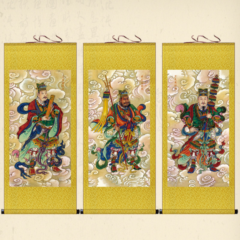 唐葛周三大将军画像卷轴画三元统御人物挂画客厅书房装饰画水陆画