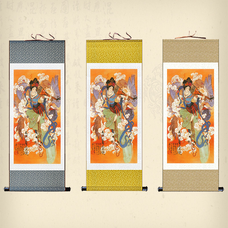 伎乐图反弹琵琶挂画凤来仪卷轴画客厅装饰画仕女图华三川百美图