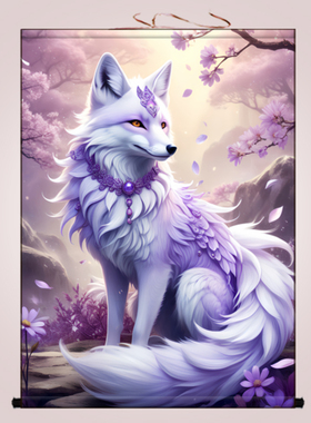 紫色狐狸画像挂画九尾圣狐装饰画