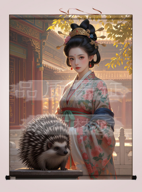 刺猬真身白娘娘挂画东北堂口神像装饰画白家教主客厅招财卷轴画
