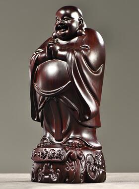 黑檀木雕弥勒佛像摆件实木质雕刻客厅玄关装饰笑佛家居红木工艺品