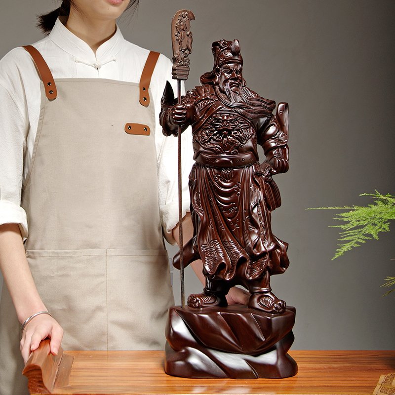 黑檀木雕刻关公像摆件大号财神爷家居公司装饰红木工艺品开业送礼