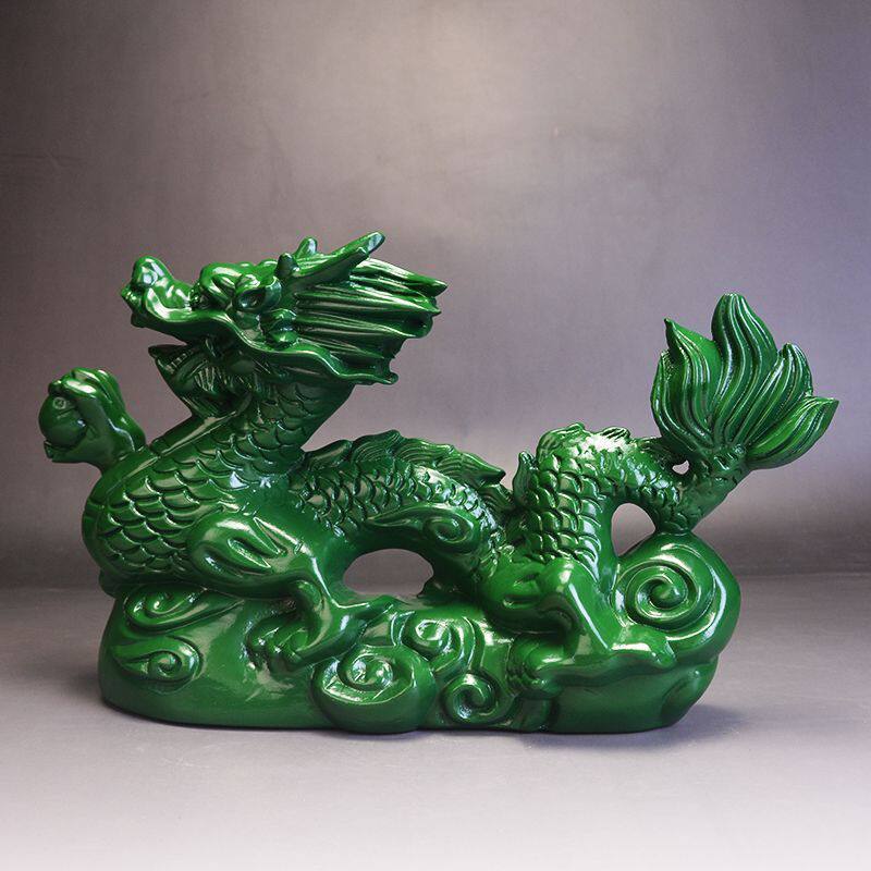 实木青龙摆件风水布局木质龙摆件绿色十二生肖龙木雕金龙木制神龙