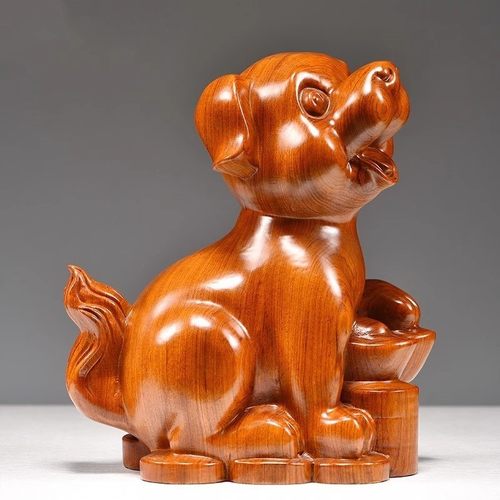 花梨木雕狗摆件生肖狗动物狗实木质狗家居客厅办公装饰送礼工艺品