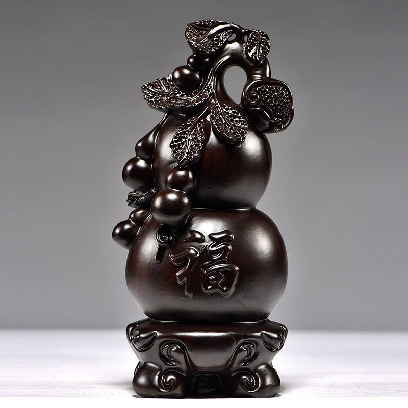 黑檀木雕福葫芦摆件一对福禄葫芦大号实木雕刻家居客厅送礼工艺品