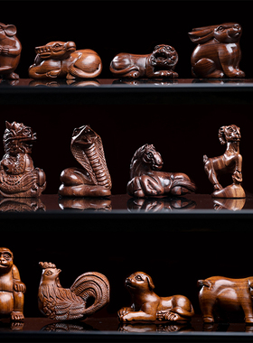 木雕手把件黄花梨木十二生肖动物镇宅装饰红木桌面摆件挂件工艺品